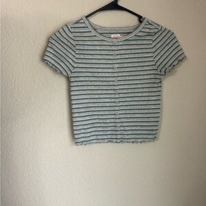 wonder nation Teal and White Striped Button-Front Short Sleeve Top